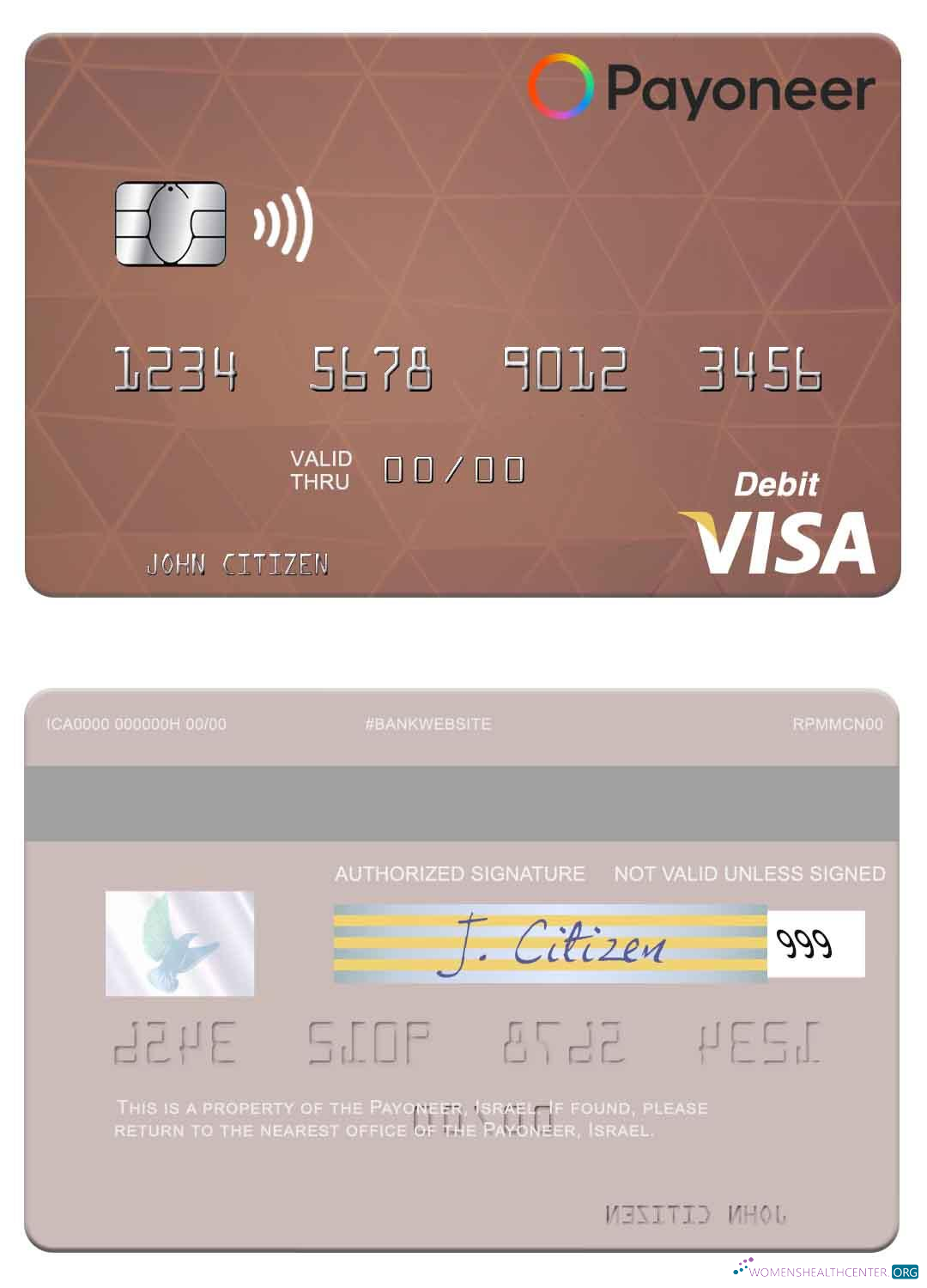Download USA Payoneer visa debit card Photoshop template